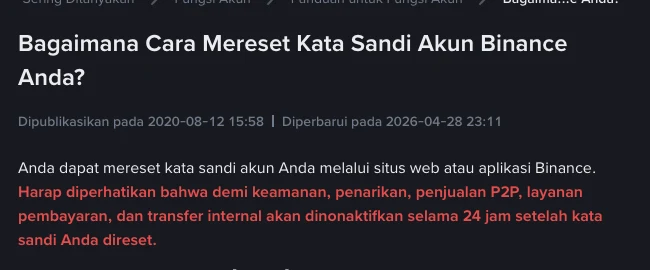 Lupa Kata Sandi Binance: Cara Reset dan Kenapa Penarikan Dikunci 24 Jam